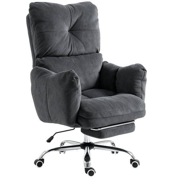 Office Chair with Foot Rest, Ergonomic Reclining Computer Gaming Chair w/ Snow Flannel Fabric, Thick Cushion, Dark Gray