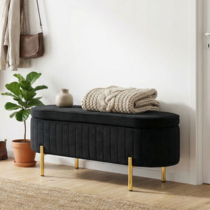 Banc capitonné avec rembourrage épais et pieds en métal, noir