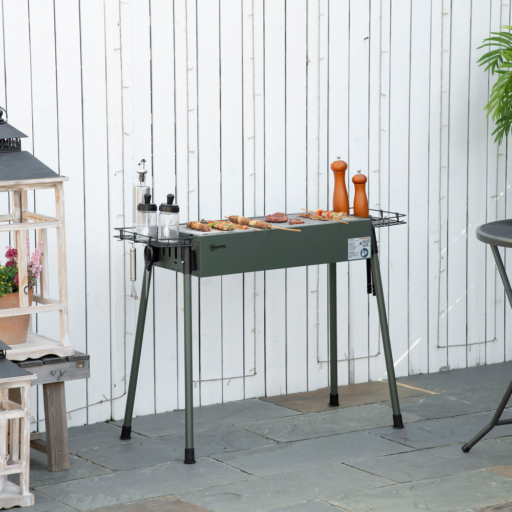 Barbecue portable au charbon de bois avec paniers à épices latéraux, vert foncé