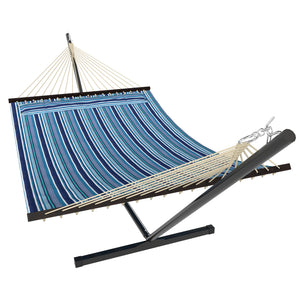 Hamac avec support robuste avec structure en acier pour terrasse et jardin, bleu et blanc