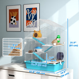 Cage pour hamster à 5 niveaux avec plateformes, rampes et accessoires – Blanc et bleu pâle