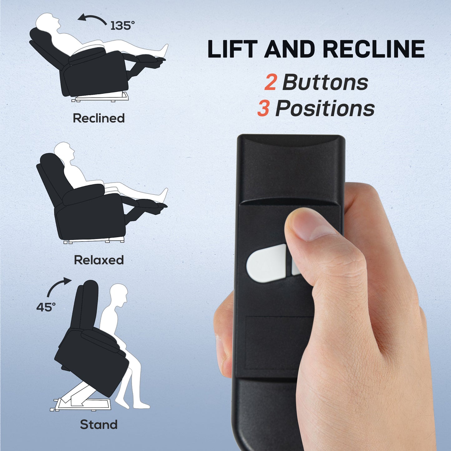 Lift chair for the elderly, massage recliner with 8 vibration points, footrest, remote control, side pockets, black