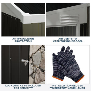 Abri de jardin adossé à une porte verrouillable et aérations, gris foncé