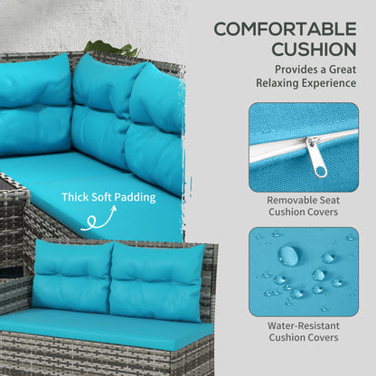 Outsunny 6 Piece Outdoor Rattan Sofa Set with Dining Table and Chairs Sky Blue