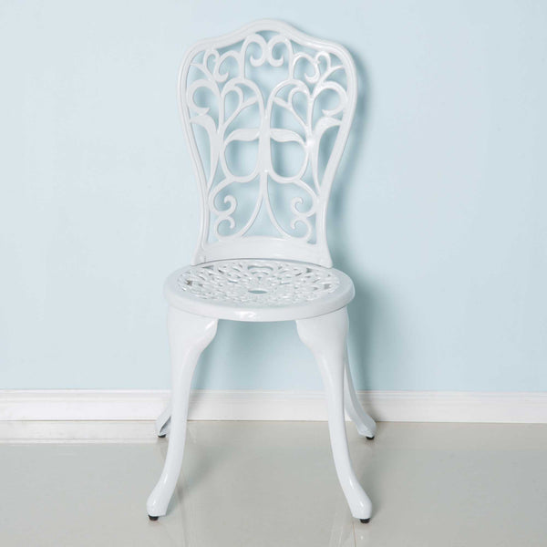 Ensemble de bistrot d'extérieur style antique 3 pièces, table et chaises de patio avec trou pour parasol, blanc