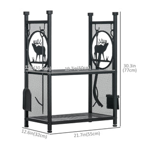 2-tier log rack with 4 accessories black