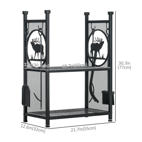 2-tier log rack with 4 accessories black