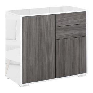 High-gloss lacquered sideboard with 2 drawers, 2 doors and an adjustable shelf, grey and white