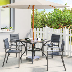 Table de jardin carrée pour 4 personnes, avec trou pour parasol, grise