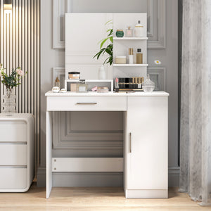 Coiffeuse avec miroir, meuble de maquillage avec tiroir, étagères réglables
