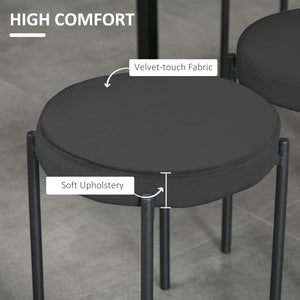 Set of 4 modern stackable stools with metal legs, black