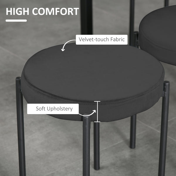 Set of 4 modern stackable stools with metal legs, black