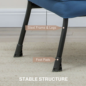 Fauteuil d'appoint avec poches latérales et pieds en acier massif, bleu