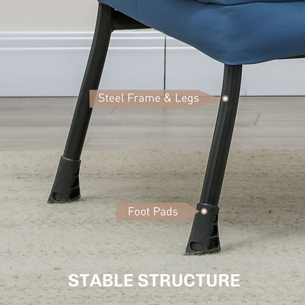 Fauteuil d'appoint avec poches latérales et pieds en acier massif, bleu