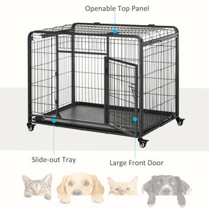 Cage pliable et robuste avec double porte, roulettes verrouillables et plateau