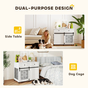 Meuble cage de 39 pouces avec 2 tiroirs, roulettes et porte coulissante
