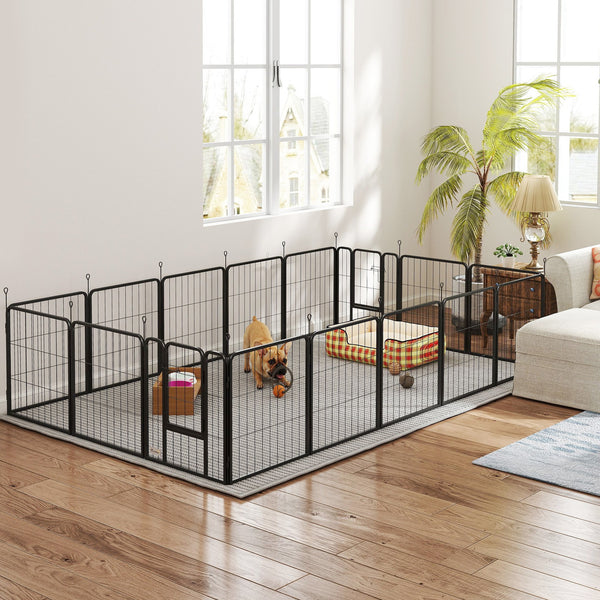 Parc pour chien, 16 panneaux avec sangles, portable et à monter soi-même, pour petits chiens, pour cour, camping-car, jardin, hauteur 61 cm
