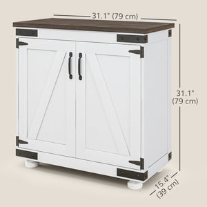 Buffet de rangement avec porte coulissante de style grange et étagères réglables, blanc et marron