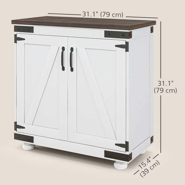 Buffet de rangement avec porte coulissante de style grange et étagères réglables, blanc et marron