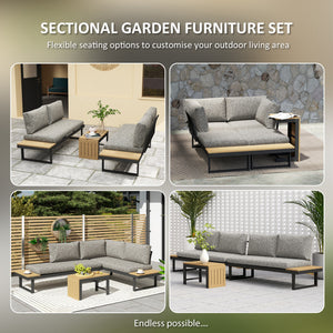 3 Pieces Aluminum Corner Patio Furniture Set Sectional Outdoor Sofa Set with 2 Loveseats Wood-Plastic Coffee Table