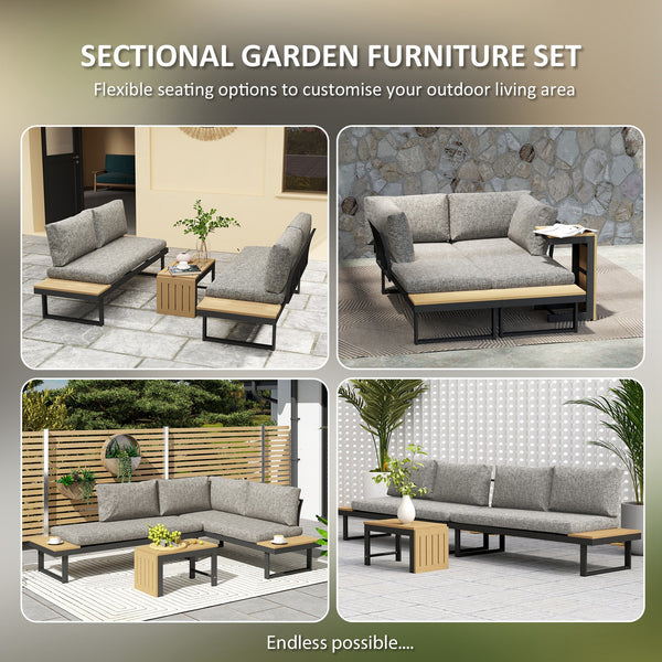 3 Pieces Aluminum Corner Patio Furniture Set Sectional Outdoor Sofa Set with 2 Loveseats Wood-Plastic Coffee Table
