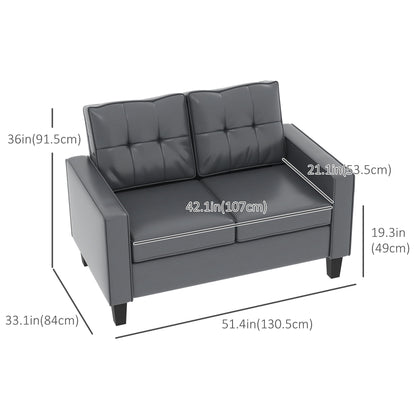 Upholstered faux leather loveseat with armrests, pocket spring cushion, gray