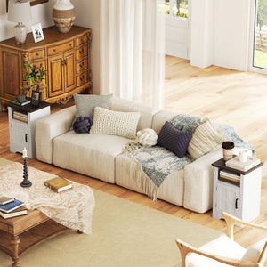 Ensemble de 2 tables d’appoint avec rangement et portes style grange – Blanc