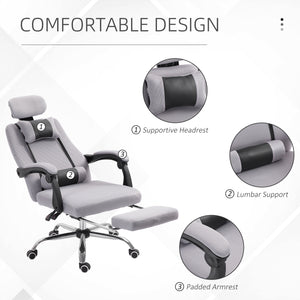 Ergonomic high-back office chair with footrest and lumbar support, grey