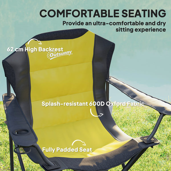 Lot de 2 chaises de camping pliantes à dossier haut avec porte-gobelet