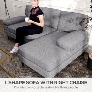 Canapé d'angle moderne avec méridienne avec pieds en bois pour salon, gris
