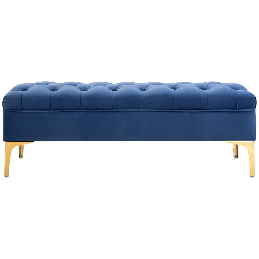 Banc de chevet rembourré avec capitonnage à boutons, bleu