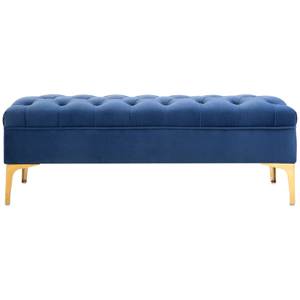 Banc de chevet rembourré avec capitonnage à boutons, bleu