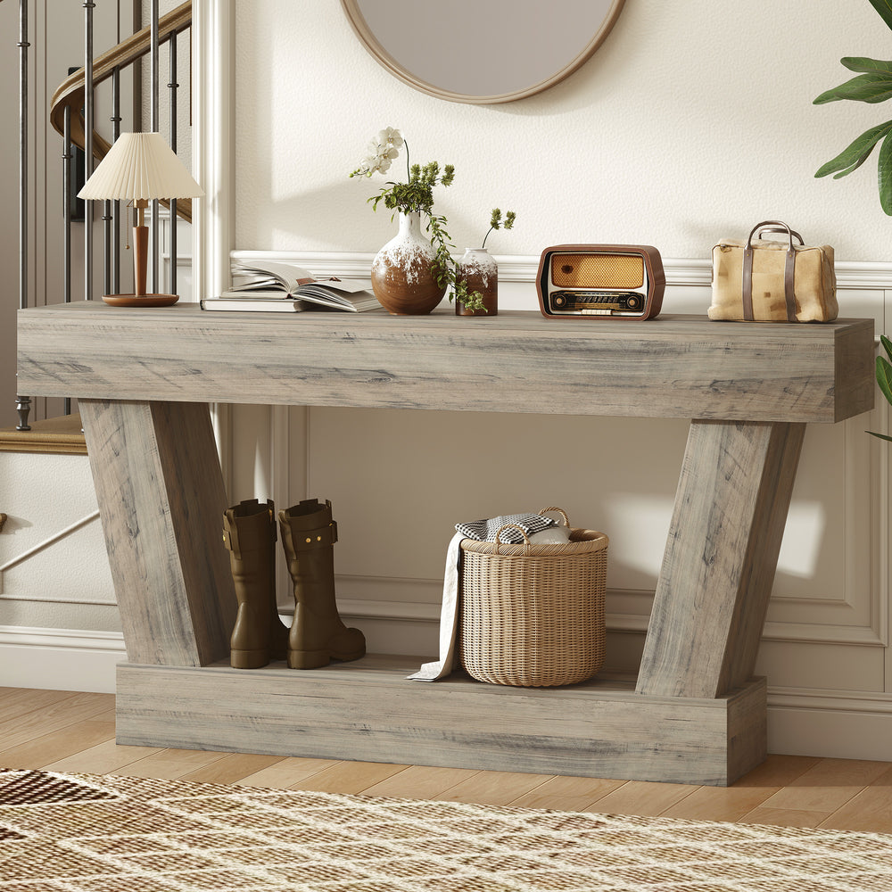 Console vintage avec étagère ouverte pour salon, marron clair