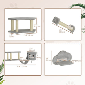 Arbre à chat mural avec griffoir, échelle, niche et plateformes de saut, gris clair