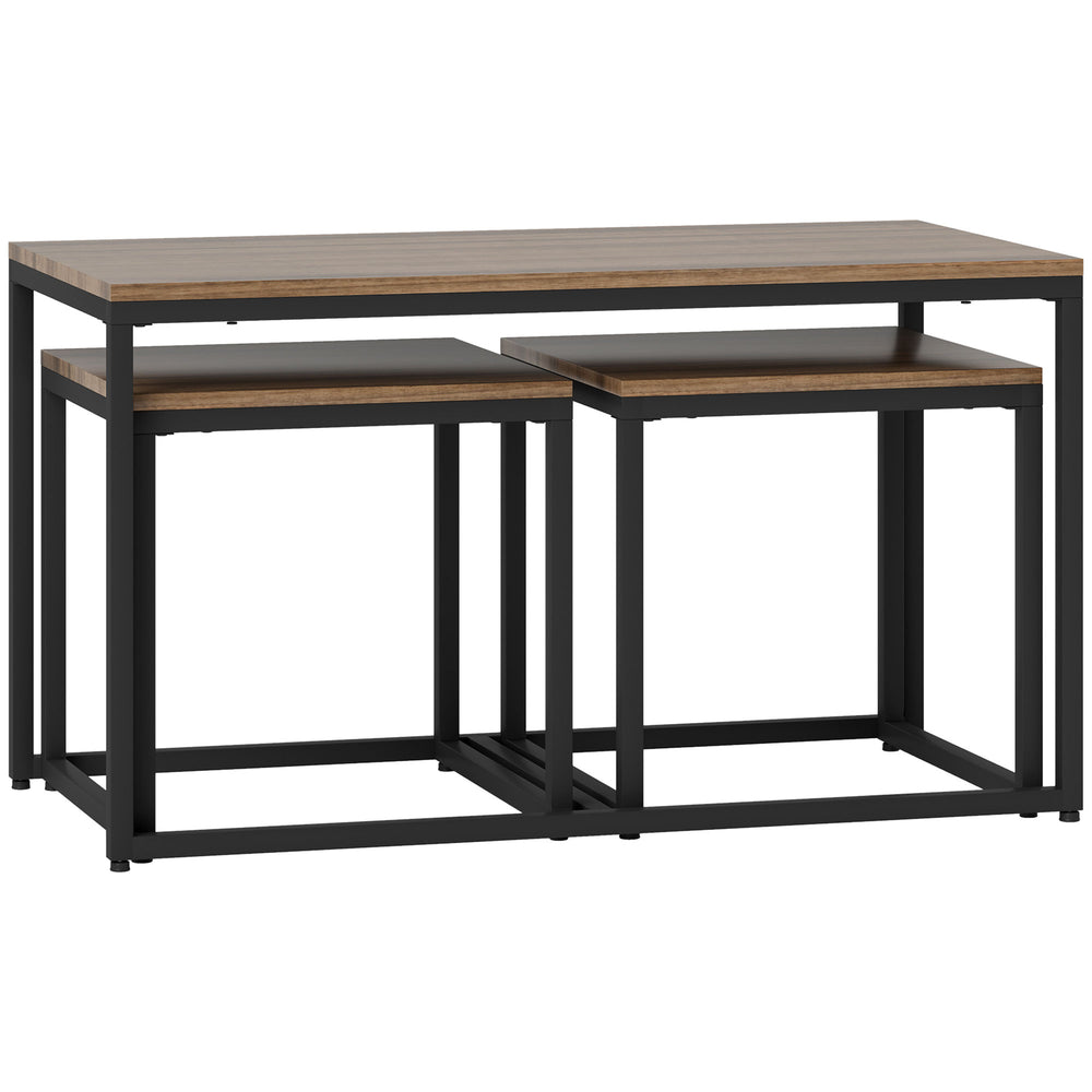 Lot de 3 tables basses gigognes avec cadre en métal, marron