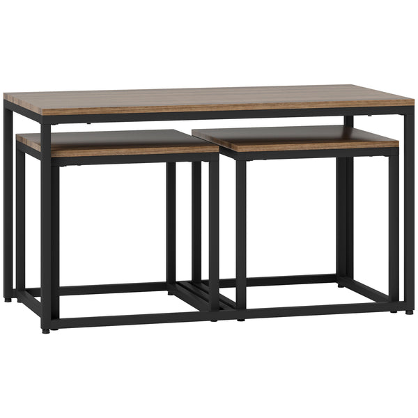 Lot de 3 tables basses gigognes avec cadre en métal, marron