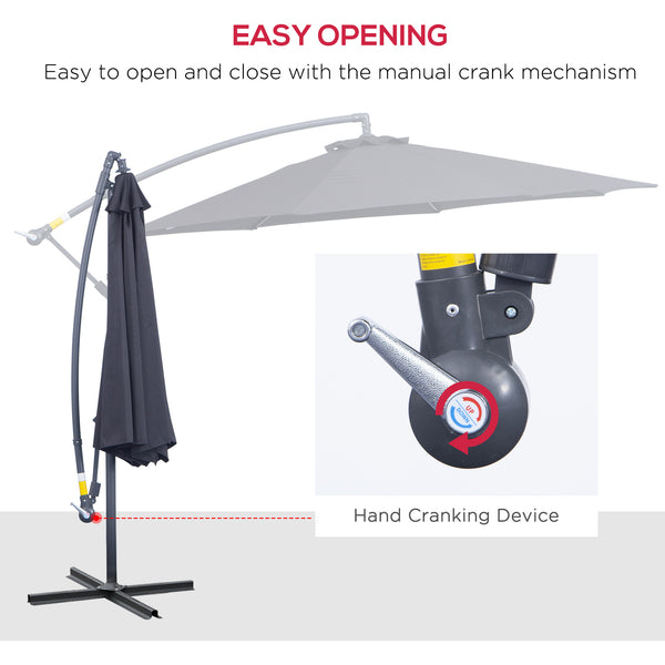 Parasol de terrasse Deluxe 3 m (10 pi) déporté avec manivelle et base en croix, noir