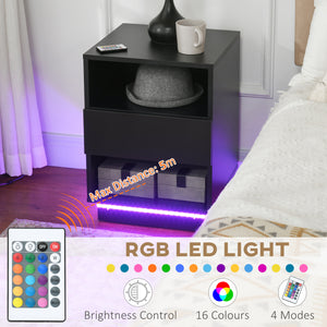 Table de chevet avec éclairage LED et télécommande, noir