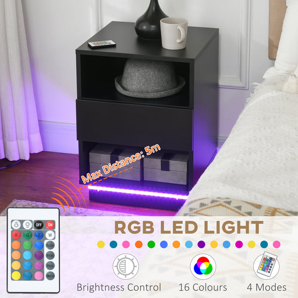 Table de chevet avec éclairage LED et télécommande, noir
