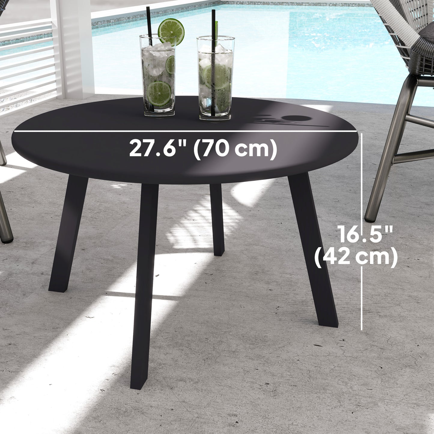 Outsunny Outdoor Round Side Table, Patio Coffee Table with Metal Frame and Non-Slip Feet, Black