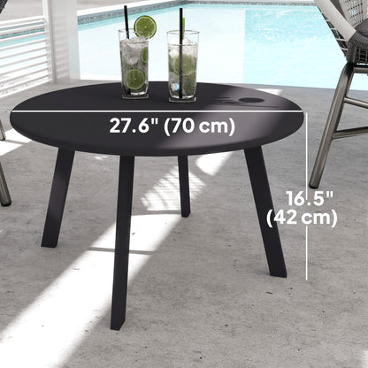 Outsunny Outdoor Round Side Table, Patio Coffee Table with Metal Frame and Non-Slip Feet, Black