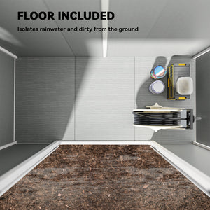 Abri de jardin en résine avec plancher, fenêtre, portes verrouillables et aérations, gris clair