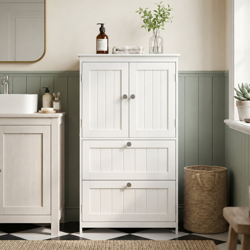 Bathroom storage cabinet with 2 drawers and adjustable shelf, white