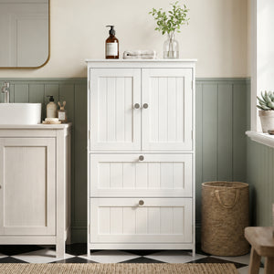 Armoire de rangement pour salle de bain avec 2 tiroirs et tablette ajustable, blanc