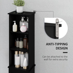 Meuble de rangement de salle de bain, tour à linge autoportante avec étagère réglable ouverte à 3 niveaux, noir