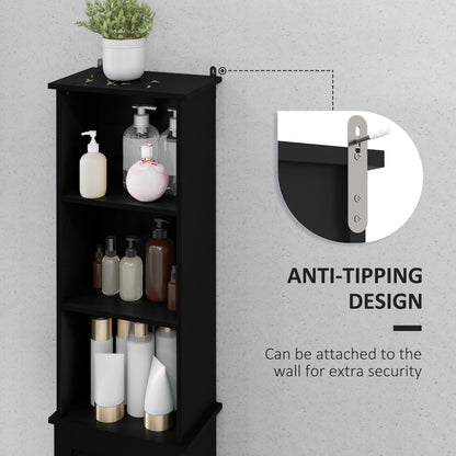Meuble de rangement de salle de bain, tour à linge autoportante avec étagère réglable ouverte à 3 niveaux, noir