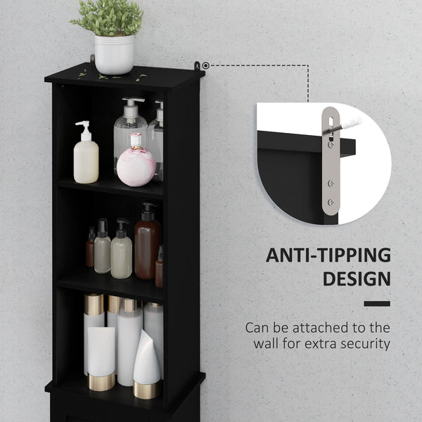 Meuble de rangement de salle de bain, tour à linge autoportante avec étagère réglable ouverte à 3 niveaux, noir