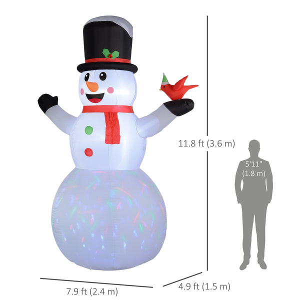 Bonhomme de neige gonflables de Noël de 12 pieds avec lumière LED rotative colorée