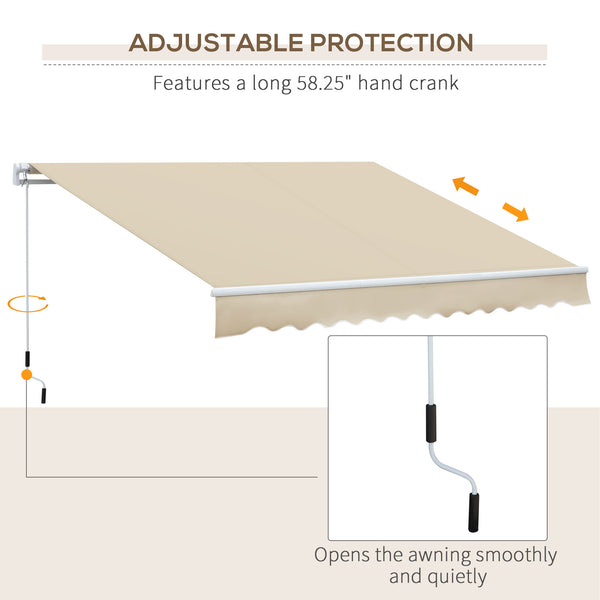 12' x 8' Retractable Patio Awning Sunshade Shelter with Manual Crank Handle UV & Water-Resistant for Deck Balcony Cream