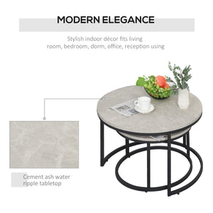 Lot de 2 tables basses modernes avec base en métal pour salon, gris ciment